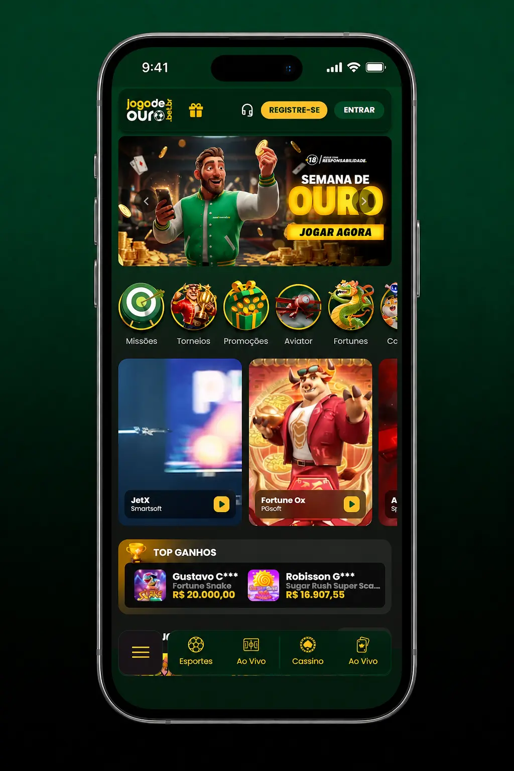 Passo a passo para fazer login no Jogo de Ouro usando e-mail, telefone ou rede social