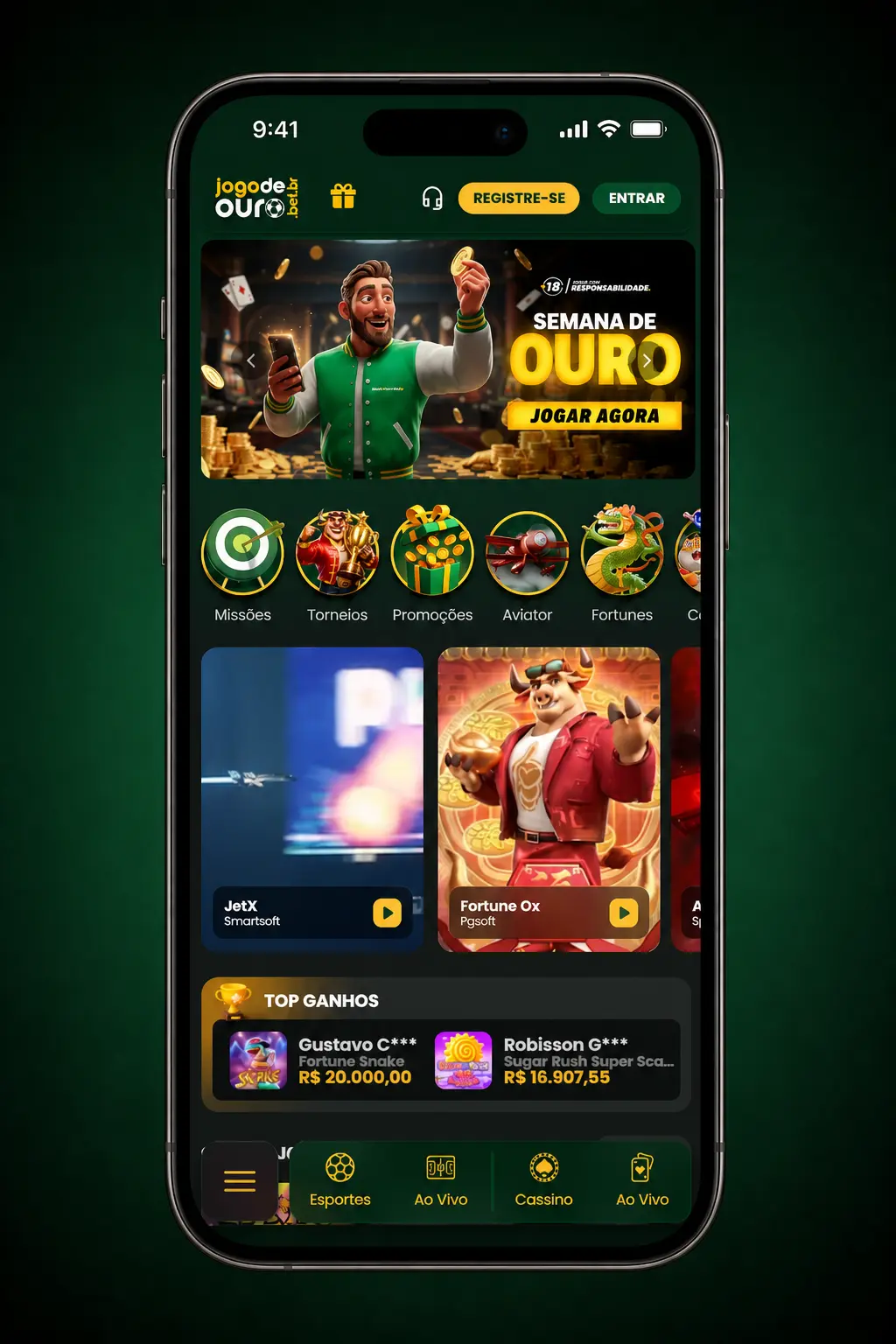 Passo a passo para sacar pelo aplicativo do Jogo de Ouro usando Pix, com valor entre R$20 e R$10.000