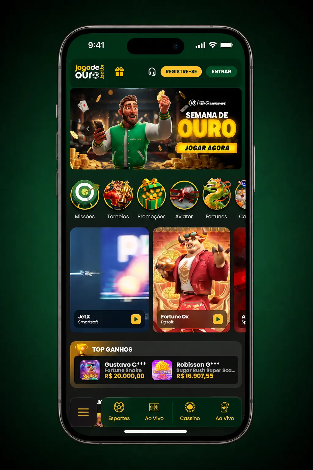 Passo a passo para sacar pelo aplicativo do Jogo de Ouro via Pix, com valor entre R$20 e R$10.000